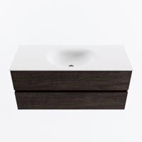 MONDIAZ VICA 110cm badmeubel onderkast Dark Brown 2 lades. Wastafel MOON midden zonder kraangat, kleur Talc. - thumbnail