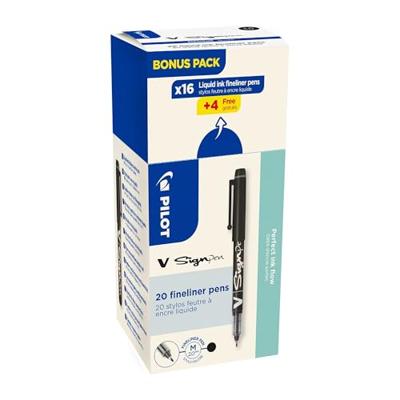 Pilot fineliner V-Sign Pen, doos van 16 + 4 stuks, zwart