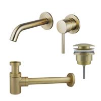 Fortifura Calvi Wastafelkraanset - inbouw wastafelkraan - klikwaste plug - verlaagde design sifon - Geborsteld Messing PVD (Goud) SW720228/SW696202/SW696218 - thumbnail
