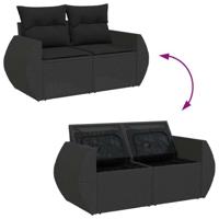 10-delige Loungeset met kussens poly rattan zwart - thumbnail