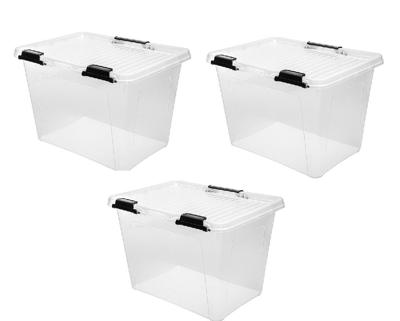 Opbergboxen met deksel 26,6 liter kunststof transparant 40 x 40 x 27 cm set van 3 stuks