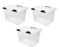 Opbergboxen met deksel 26,6 liter kunststof transparant 40 x 40 x 27 cm set van 3 stuks - thumbnail