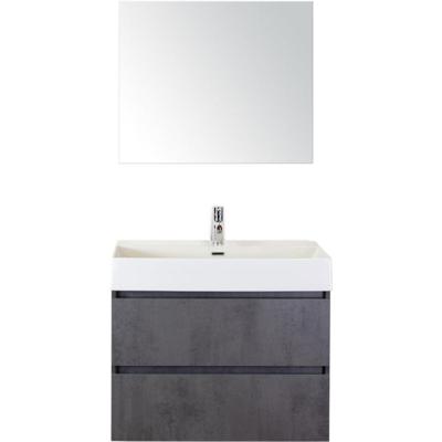 Maxx XL Badmeubelset 80 cm - Beton Antraciet - Wastafel Kube 1 Kraangat met Spiegel