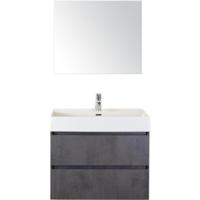 Maxx XL Badmeubelset 80 cm - Beton Antraciet - Wastafel Kube 1 Kraangat met Spiegel - thumbnail
