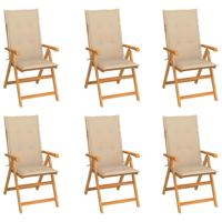 Tuinstoelen 6 st met beige kussens massief teakhout - thumbnail