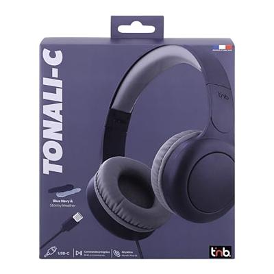 T'nB - Bedrade Supra-auditieve hoofdtelefoon, Foam Pads, Hoofdband Liner voor optimaal comfort, USB-C-kabel, ingebouwde bedieningselementen, microfoon - blauw