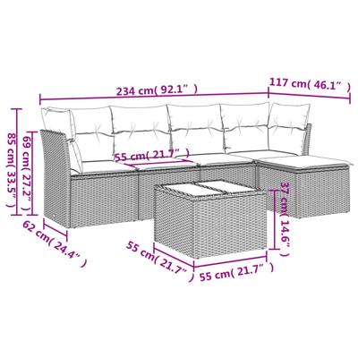 5-delige Loungeset met kussens poly rattan beige - thumbnail