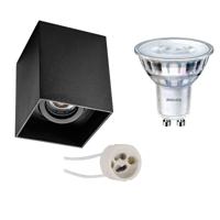 Opbouwspot Set - Pragmi Luxina Pro - GU10 Fitting - Opbouw Vierkant - Mat Zwart - Verdiept - Kantelbaar - 90mm - Philips - SceneSwitch 827 36D - 1.5W-5W - Warm Wit 2200K-2700K - Dimbaar - thumbnail