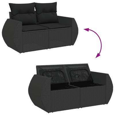 6-delige Loungeset met kussens poly rattan zwart - thumbnail