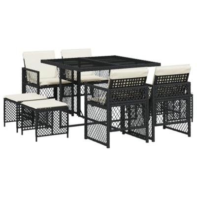 9-delige Tuinset poly rattan zwart