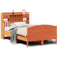 Bed met boekenkast zonder matras grenenhout wasbruin 135x190 cm - thumbnail