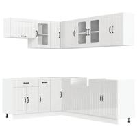11-delige Keukenkastenset Lucca bewerkt hout glanzend wit - thumbnail