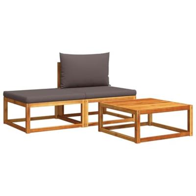 3-delige Loungeset met kussens massief acaciahout - thumbnail