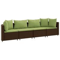 4-delige Loungeset met kussens poly rattan bruin - thumbnail