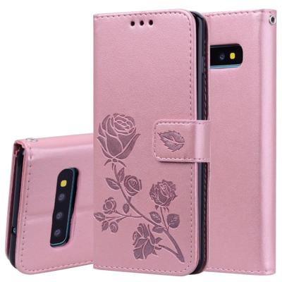 Rose reliëf horizontale flip pu lederen behuizing voor Galaxy S10 met houder & kaart slots & portemonnee (rose goud) Rose reliëf horizontale flip pu lederen behuizing voor Galaxy S10 met houder & kaart slots & portemonnee (rose goud)