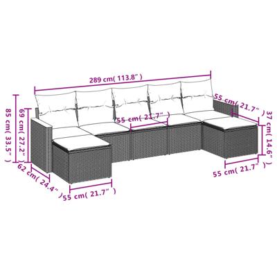 8-delige Loungeset met kussens poly rattan zwart
