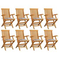 Tuinstoelen 8 st met grijs geruite kussens massief teakhout - thumbnail