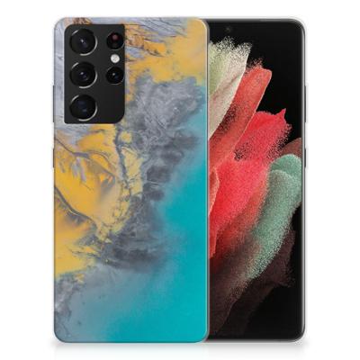 Samsung Galaxy S21 Ultra TPU Siliconen Hoesje Marble Blue Gold Samsung Galaxy S21 Ultra TPU Siliconen Hoesje Marble Blue Gold