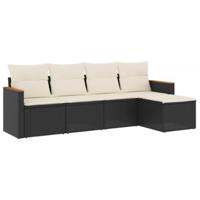 5-delige Loungeset met kussens poly rattan zwart - thumbnail