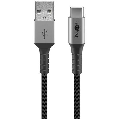 goobay USB-C > USB-A textielkabel met metalen aansluitingen