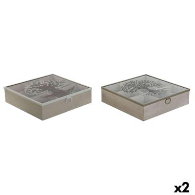 Box for Infusions Home ESPRIT Bruin Beige Metaal Kristal Hout MDF 24 x 24 x 6,5 cm (2 Stuks) Box for Infusions Home ESPRIT Bruin Beige Metaal Kristal Hout MDF 24 x 24 x 6,5 cm (2 Stuks)