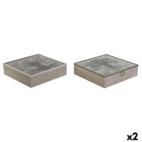 Box for Infusions Home ESPRIT Bruin Beige Metaal Kristal Hout MDF 24 x 24 x 6,5 cm (2 Stuks) - thumbnail