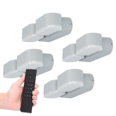 Set van 4 dimbare LED Wandlampen Dayton dubbel - grijs - 12 Watt 1320 lumen - 3000K - Up & Down light - kantelbaar - IP54 waterdicht - Incl. dimmer met afstandsbediening