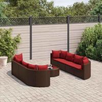 9-delige Loungeset met kussens poly rattan bruin - thumbnail