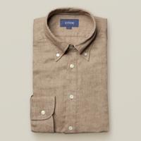 Eton Heren Popover Overhemd Luxe Linnen Groen Slim Fit - thumbnail