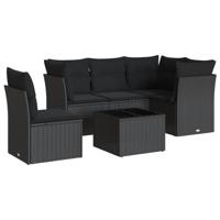 6-delige Loungeset met kussens poly rattan zwart - thumbnail