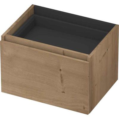 INK - Onderkast 1L met Binnenlade Greeploos Houten Keerlijst Fineer Zonder Sifonuitsparing in Binnenlade - 600x450x400 Mm - Ash Grey Fineer