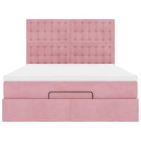 Ottoman bed met matrassen en LED's 140x190cm fluweel roze - thumbnail