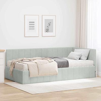 Hoekbedframe met matras Lichtgrijs 90 x 190 cm Fluweel