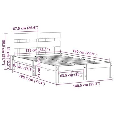 Bedframe met hoofdeinde Bruin 135 x 190 cm Massief grenenhout