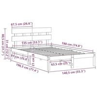 Bedframe met hoofdeinde Bruin 135 x 190 cm Massief grenenhout - thumbnail