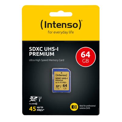 Intenso Premium SDXC-kaart 64 GB Class 10, UHS-I Intenso Premium SDXC-kaart 64 GB Class 10, UHS-I