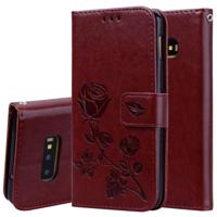 Rose reliëf horizontale Flip PU lederen case voor Galaxy S10e met houder & card slots & portemonnee (bruin) - thumbnail