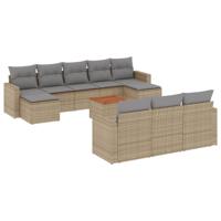 11-delige Loungeset met kussens poly rattan gemengd beige - thumbnail