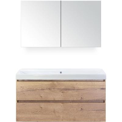 Maxx XL Badmeubelset 120 cm - Natuur Eiken - Wastafel Just Enkel Zonder Kraangat met Spiegelkast