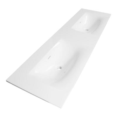 Brauer Glacier Wastafel - 160 cm - met 2 Spoelbakken en 0 Kraangaten - Fine Stone Hoogglans Wit