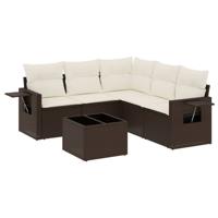 6-delige Loungeset met kussens poly rattan bruin - thumbnail
