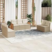 7-delige Loungeset met kussens poly rattan beige - thumbnail