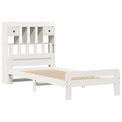 Bed met boekenkast zonder matras grenenhout wit 150x200 cm - thumbnail