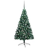 VidaXL Kunstkerstboom met verlichting en kerstballen half 210 cm groen - thumbnail