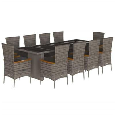 11-delige Tuinset met kussens poly rattan grijs