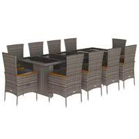 11-delige Tuinset met kussens poly rattan grijs - thumbnail