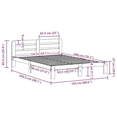 Bedframe zonder matras massief grenenhout wasbruin 150x200 cm