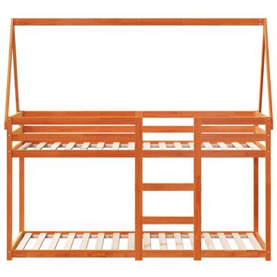 Stapelbed met dak massief grenenhout wasbruin 80x200 cm
