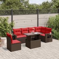 7-delige tuinbankset met kussens, bruin polyrotan - thumbnail