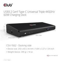 CLUB3D Type-C Universeel (2x 4K60Hz +1x 4K30Hz), oplaad Docking Station 60W DisplayLink® gecertificeerd en DP alt modus - kensington lock - thumbnail